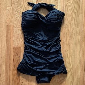 NWT Carmen Marc Valvo black 1 pc ruched swimsuit